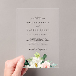 Invitations En Acrylique Moderne Floral clair minimaliste Mariage