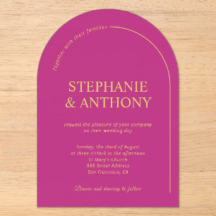 Invitations En Acrylique Moderne Magenta Minimaliste avec Mariage à Arche  