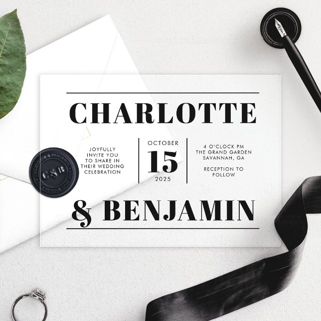 Invitations En Acrylique Moderne Mariage Horizontal Noir Gras (Créateur téléchargé)