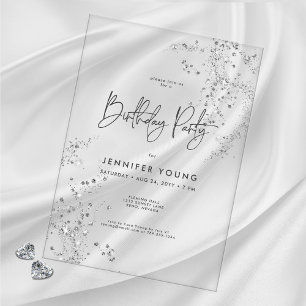 Invitations En Acrylique Moderne Minimaliste Anniversaire Noir Blanc Glam D