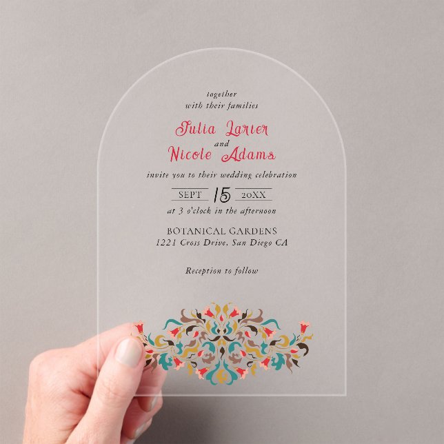 Invitations En Acrylique Moderne Romantique Élégant Mariage de couronne flo (In situ (ordinateur de poche))