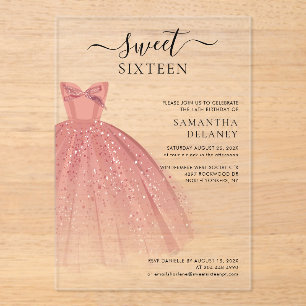 Invitations En Acrylique Moderne Sweet 16 Script Anniversaire
