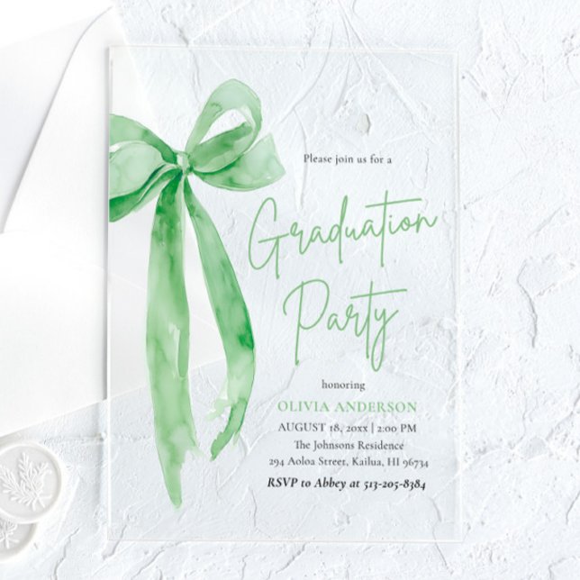 Invitations En Acrylique Moderne tendance Lime Green Bow Graduation Party (Créateur téléchargé)