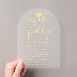 Invitations En Acrylique Moderne Tendance Or Script Grad Party Transparent