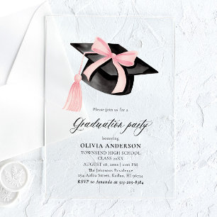 Invitations En Acrylique Moderne tendance Pink Bow Graduation Cap Graduatio