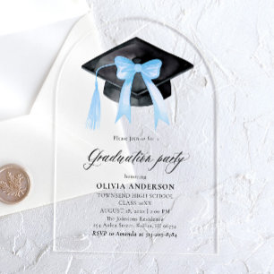 Invitations En Acrylique Moderne tendance Stylish Bleu Bow Graduation Arche