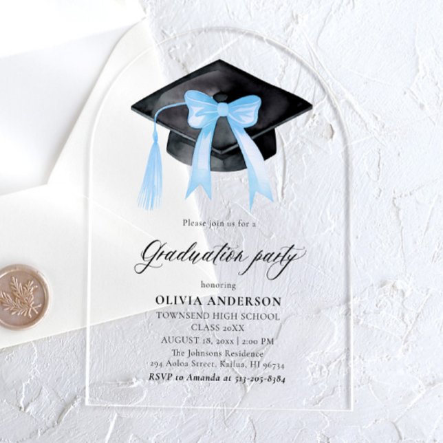 Invitations En Acrylique Moderne tendance Stylish Bleu Bow Graduation Arche (Créateur téléchargé)