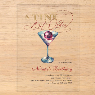 Invitations En Acrylique Moderne Un peu plus vieux Martini Cerise Anniversa