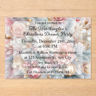 Invitations En Acrylique Monogram name Christmas floral pastel watercolor