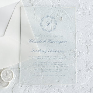 Invitations En Acrylique Monogramme bleu foncé classique Mariage de serrure