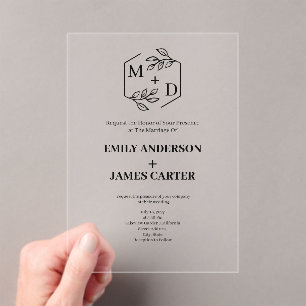 Invitations En Acrylique Monogramme Botanique Minimaliste de Mariage