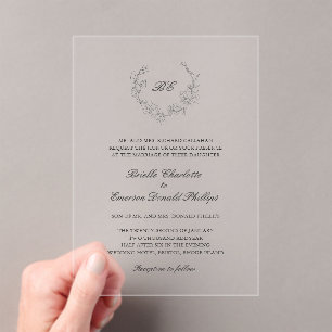 Invitations En Acrylique Monogramme de couronne Élégant mariage