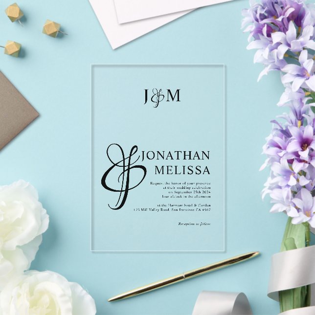 Invitations En Acrylique Monogramme de mariage à l'ampersand de style class (Insitu (Mariage))