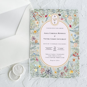Invitations En Acrylique Monogramme de mariage lavande fougère fleur sauvag