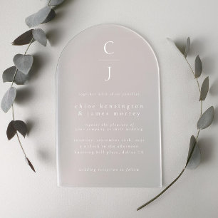Invitations En Acrylique Monogramme de mariage moderne minimaliste blanc ar