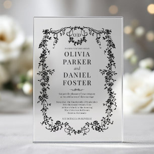 Invitations En Acrylique Monogramme de mariage noir victorien