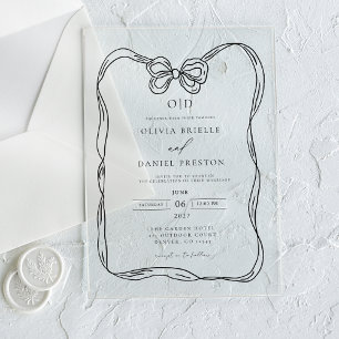 Invitations En Acrylique Monogramme élégant formel noir et blanc avec nœud