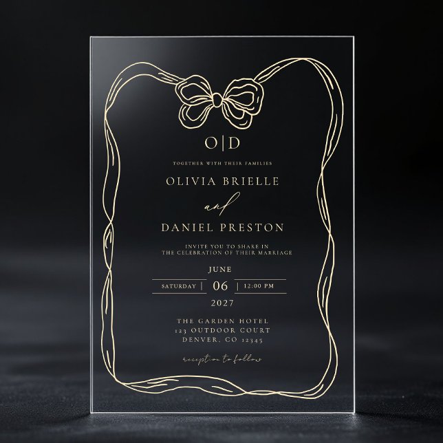 Invitations En Acrylique Monogramme en or élégant (Créateur téléchargé)