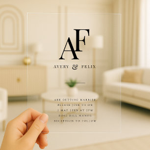 Invitations En Acrylique Monogramme mariage Élégant Simple Minimaliste