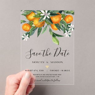 Invitations En Acrylique Monogramme Oranges Enregistrer la date
