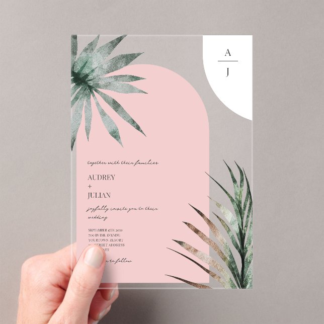 Invitations En Acrylique Monogrammes Arches Mariage rose clair (In situ (ordinateur de poche))