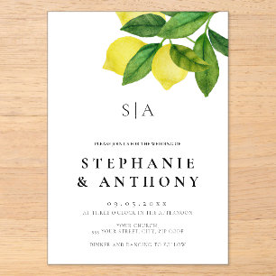 Invitations En Acrylique Monogrammes Branche de Citron Vert Mariage