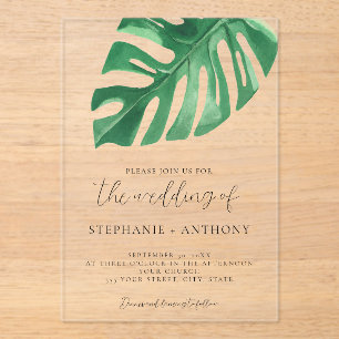 Invitations En Acrylique Monstère tropicale verte Feuille Mariage d'été