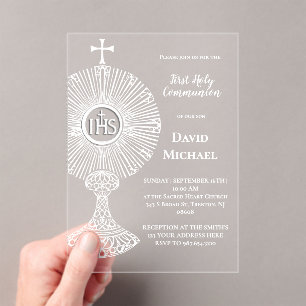 Invitations En Acrylique monstrance blanche   Première communion
