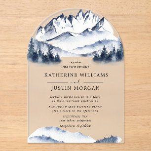 Invitations En Acrylique Montagne d'aquarelle bleu rustique