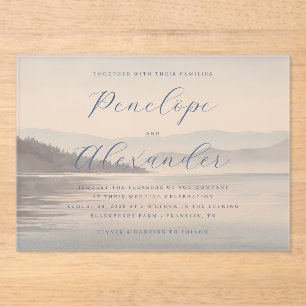 Invitations En Acrylique Montagnes aquarelles bleues tranquilles