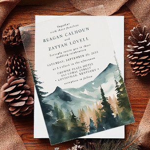 Invitations En Acrylique Montagnes Aquarelles Et Pins Mariage Rustique