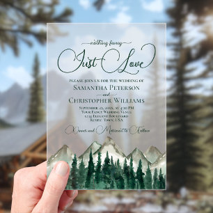 Invitations En Acrylique Montagnes & Pins Rien de Fantaisiste Juste l'Amour