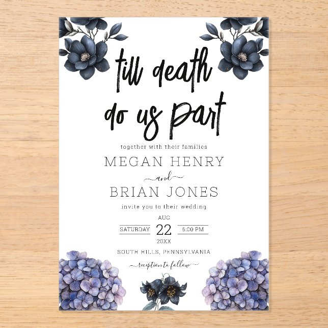 Invitations En Acrylique Moody Black Floral Till Death Do Us Part Wedding (Recto)
