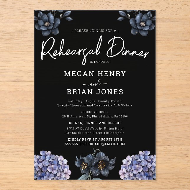 Invitations En Acrylique Moody Black Rose Classic Wedding Rehearsal Dinner (Recto)