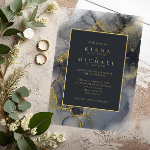 Invitations En Acrylique Moody Ink Charcoal Gold Abstrait ID988