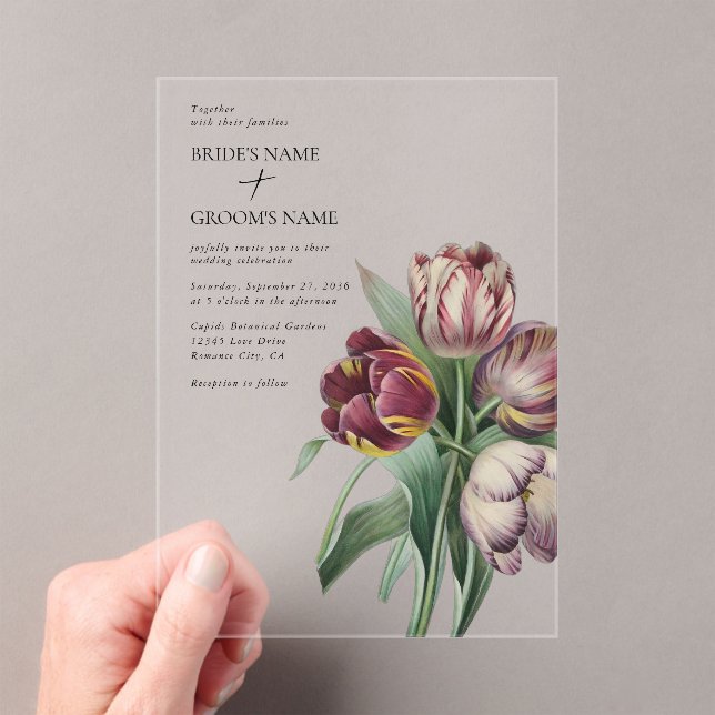 Invitations En Acrylique Moody Watercolor Purple Tulips Mariage (In situ (ordinateur de poche))