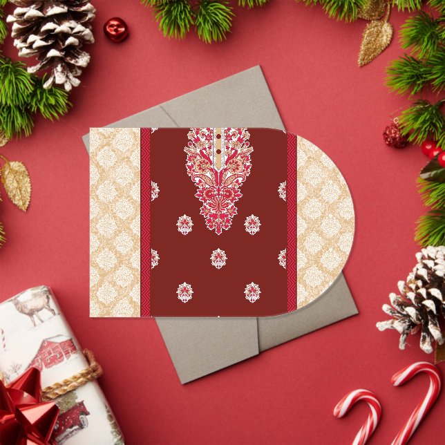 Invitations En Acrylique moquette rouge et beige avec bordure rouge (Insitu (vacances))