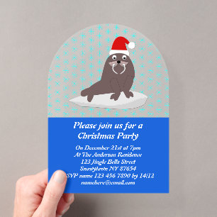 Invitations En Acrylique Morseau de Noël mignon et flocons de neige personn