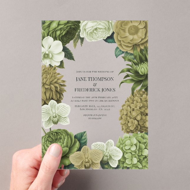 Invitations En Acrylique Moss Green, Fern Mist & Pale Pistachio Wedding (In situ (ordinateur de poche))