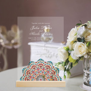 Invitations En Acrylique Motif artistique moderne de style mandala de maria