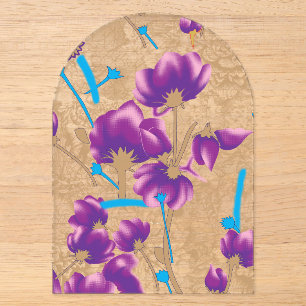 Invitations En Acrylique Motif floral vibrant avec du violet et du bleu f