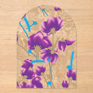 Invitations En Acrylique Motif floral vif avec violet et bleu f