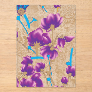Invitations En Acrylique Motif floral vif avec violet et bleu f