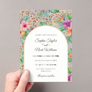 Invitations En Acrylique Motif Imprimé Léopard Floral Tropical