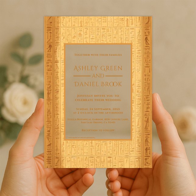 Invitations En Acrylique Motifs Hiéroglyphes anciens Mariage égyptien (Créateur téléchargé)