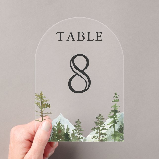 Invitations En Acrylique Mountain Forest Trees Wedding Acrylic Table Number (In situ (ordinateur de poche))
