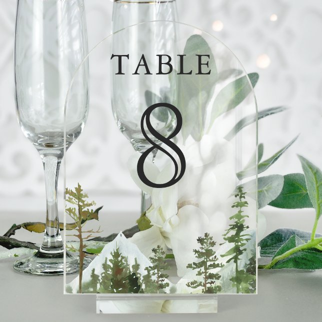 Invitations En Acrylique Mountain Forest Trees Wedding Acrylic Table Number (Créateur téléchargé)