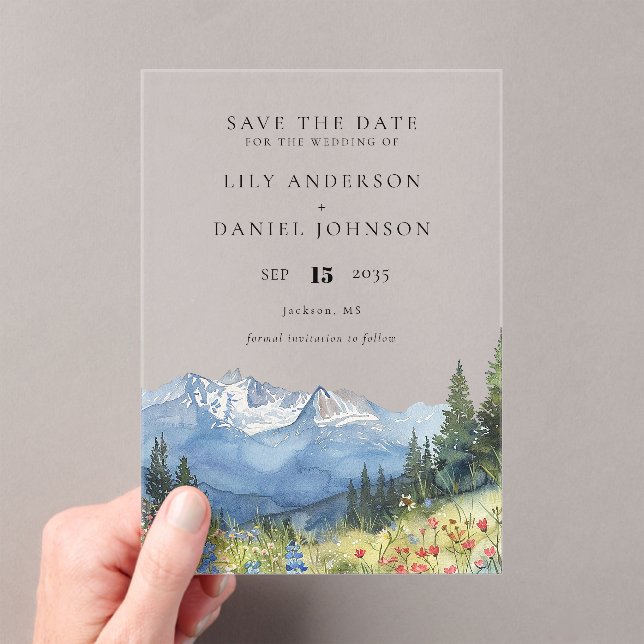 Invitations En Acrylique Mountain Wildflower Wedding Save The Date (In situ (ordinateur de poche))
