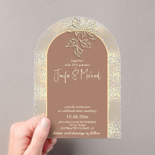 Invitations En Acrylique Mousse Mocha Doux confetti d'or romantique floral