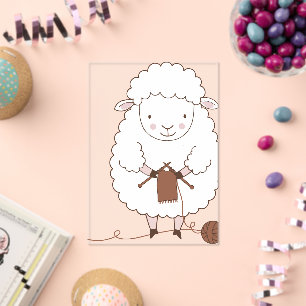 Invitations En Acrylique Mouton Mignon qui Tricote de la Laine Marron
